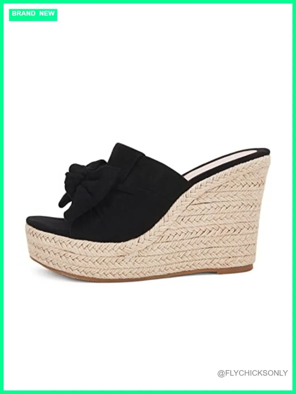 Suede Faux Leather Bow Tie Wedge Espadrille Mules